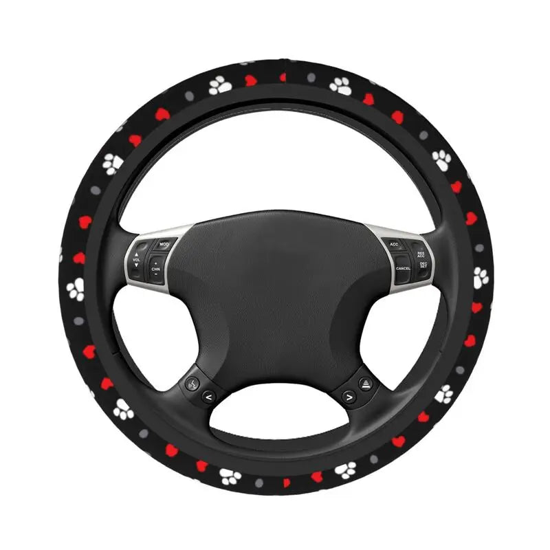 Dog Paw Love Heart Print Steering Wheel Cover Universal 15 Inches Anti Slip Neoprene Car Steering Wheel Protector for Women Men CM World