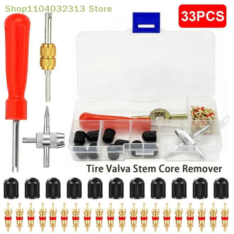 33Pcs Durable Tire Valve Core Remover Tool Slotted Handle for Car Bicycle Repair Professional Auto Garage Maintenance Accessory