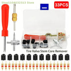 33Pcs Durable Tire Valve Core Remover Tool Slotted Handle for Car Bicycle Repair Professional Auto Garage Maintenance Accessory
