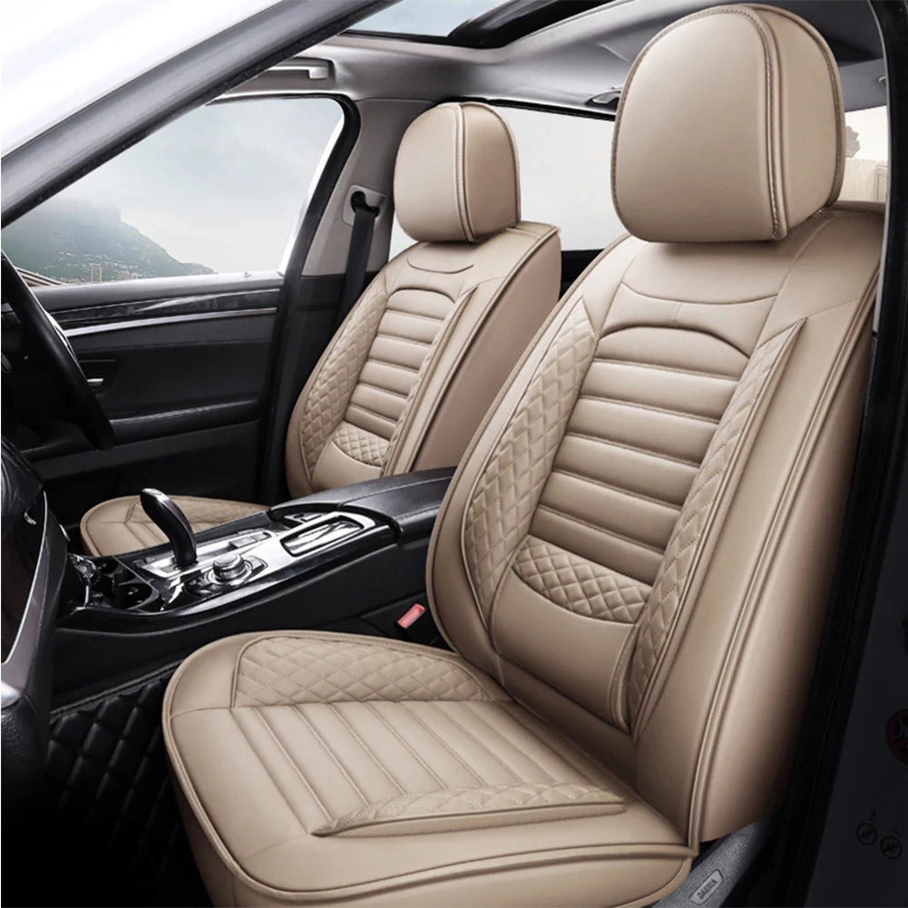 Black & White Faux Leather Car Seat Covers - Universal Fit, Lumbar Support, Waterproof, Anti-Slip, Durable for Cars, SUVs, Truck CM World