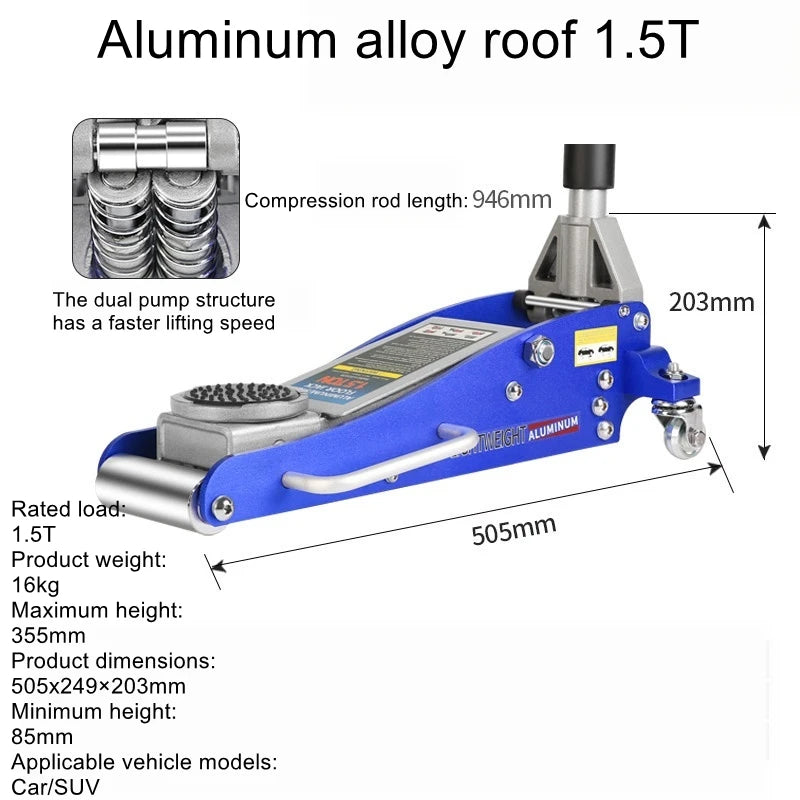 Horizontal hydraulic jack tire changing auto repair tool small car SUV off-road vehicle aluminum iron jack