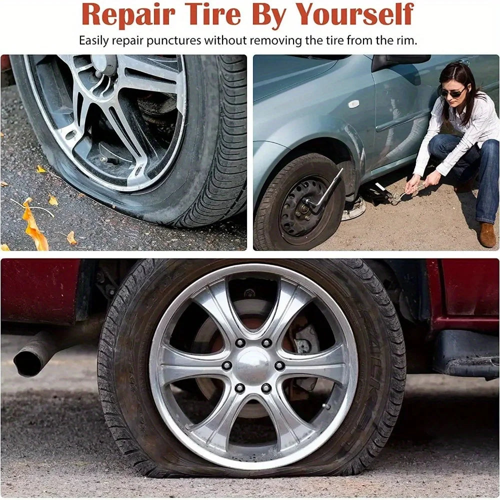 Durable Wear-Resistant Tubeless Tire Repair Kit Fast Puncture Fix with Rubber Strips, Universal for Cars, Motorcycles & Bicycles CM World