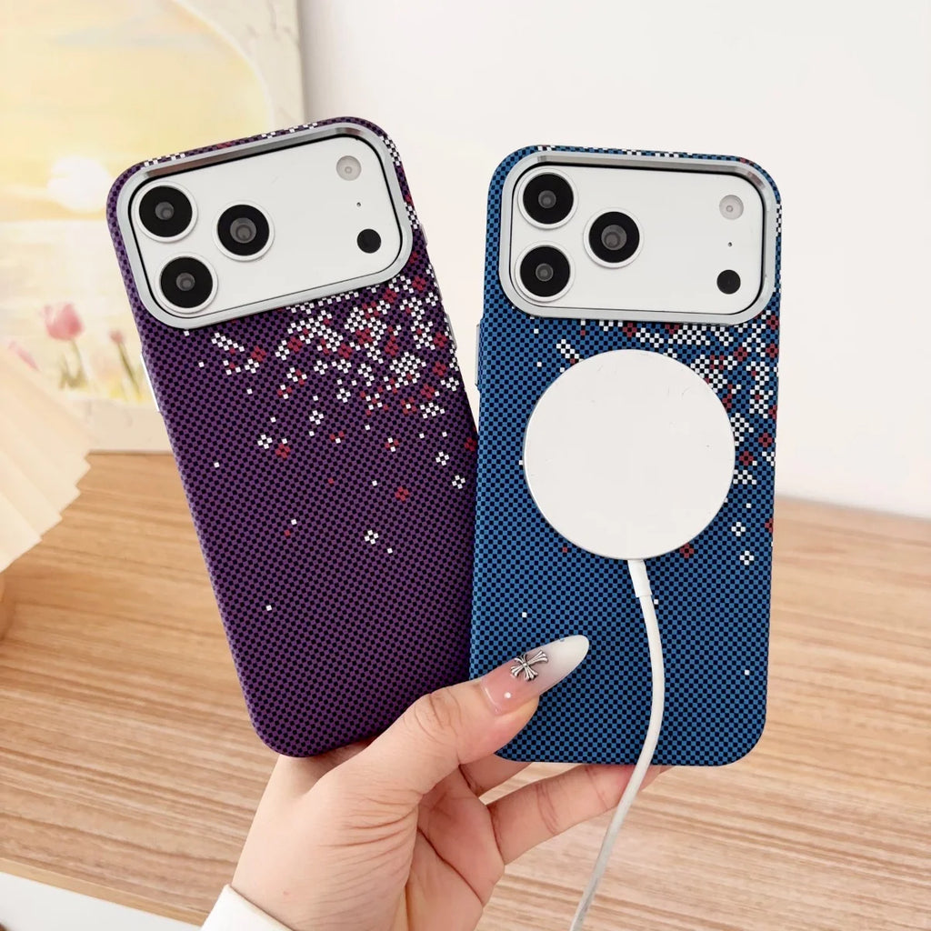 Luxury Cherry Blossom Kevlar Pattern For Magsafe Slim Case For iPhone 18 17 Air 16 15 14 13 Pro Max Magnetic All-inclusive Cover
