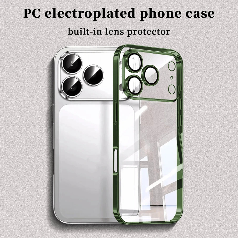 Luxury Plating Transparent Phone Case For iPhone 17 16 15 14 13 Pro Max 17Pro Lens Protection Shockproof Clear Bumper Back Cover Car Mobile World