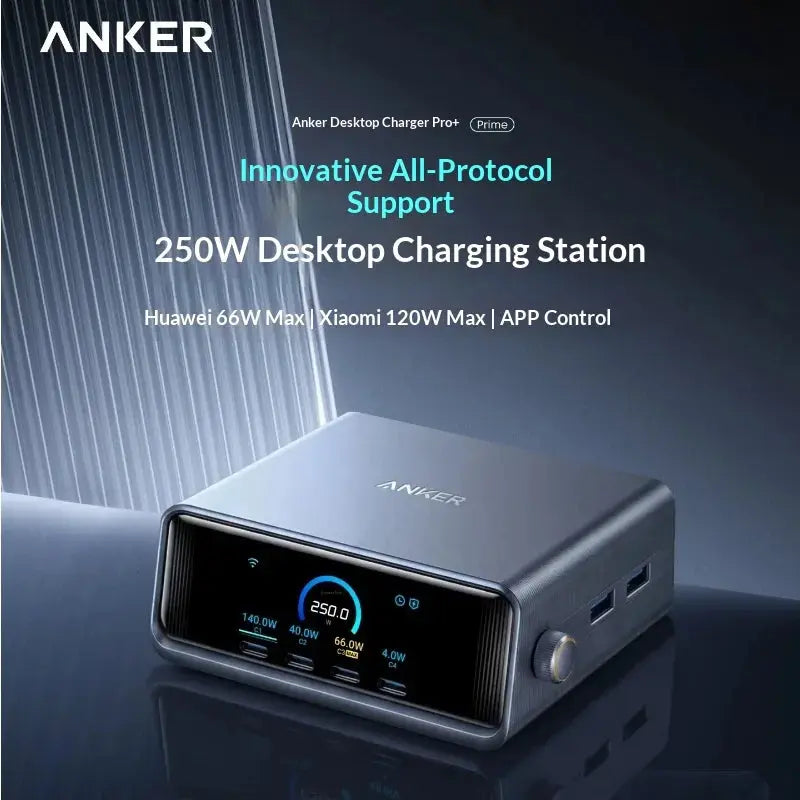 Anker Prime 250w Gan Multi Port Desktop Charging Station Digital Display Fast Charge Protocol Supported For Various Types Phone Car Mobile World
