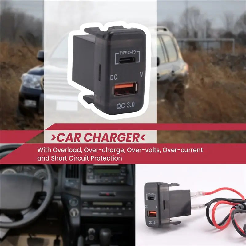 Upgraded Car Fast Adapter QC3.0 Dual USB Quick Socket With Voltmeter For Toyota Land Cruiser Hilux Prado FJ