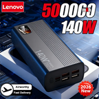 Lenovo 500000mAh 140W PowerBank Super Fast Charge Portable Powerbank External Battery Charger LED Display For iPhone