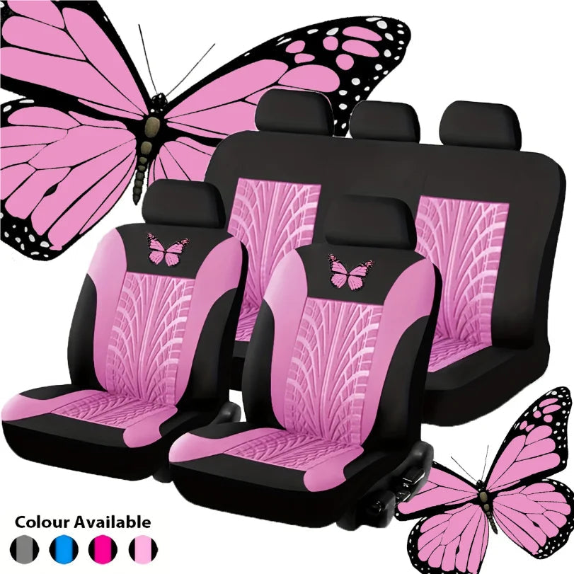 Car Seat Cover Full Set, Universal Butterfly Pattern Embroidery Auto Seat Cover Set CM World