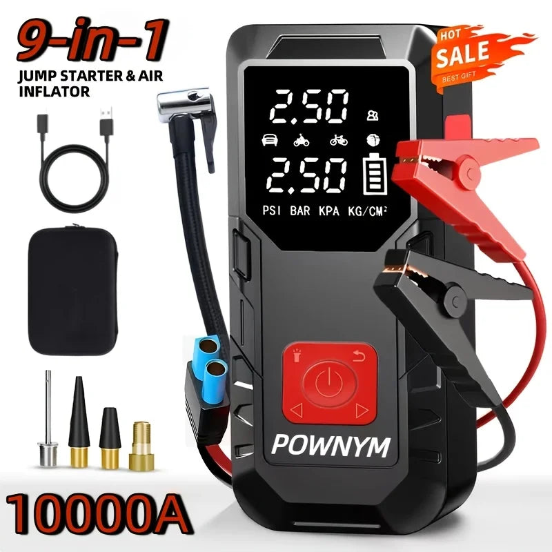 POWNYM Car Jump Starter, 12V Auto Battery Booster, Up to 5.0L Gas/4.0L Diesel Engines, Portable Power Bank with Dual USB Ports