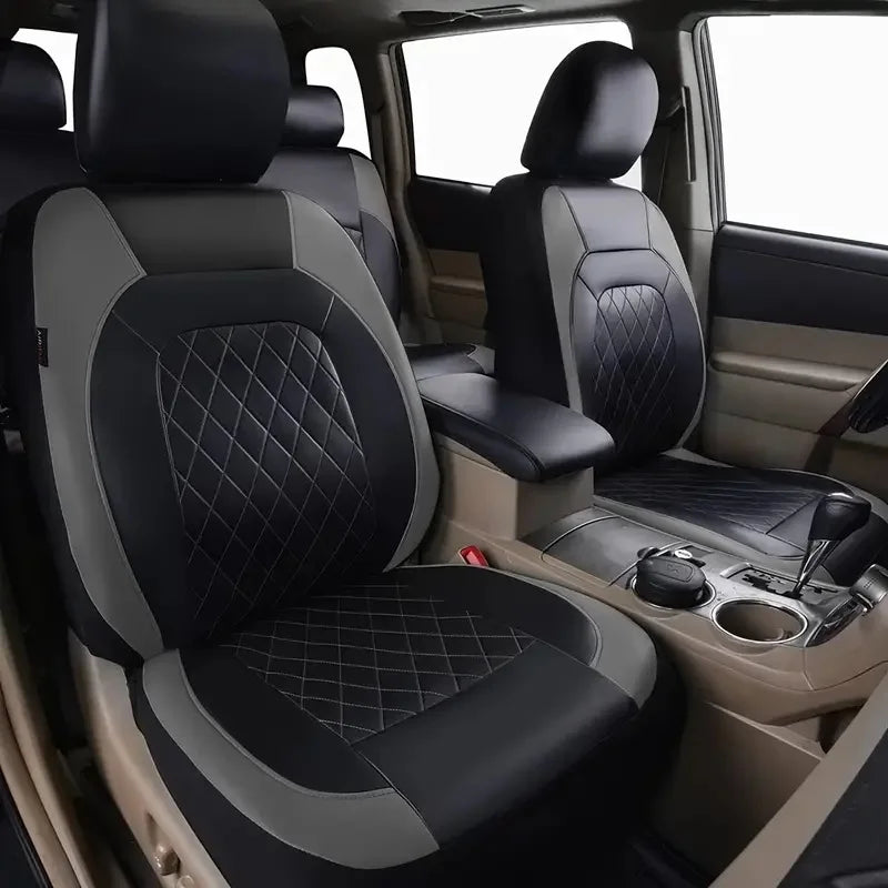 Universal Faux Leather Car Seat Covers Full Set – Includes Front Seats and Rear Bench, Fits Most SUVs and Trucks CM World