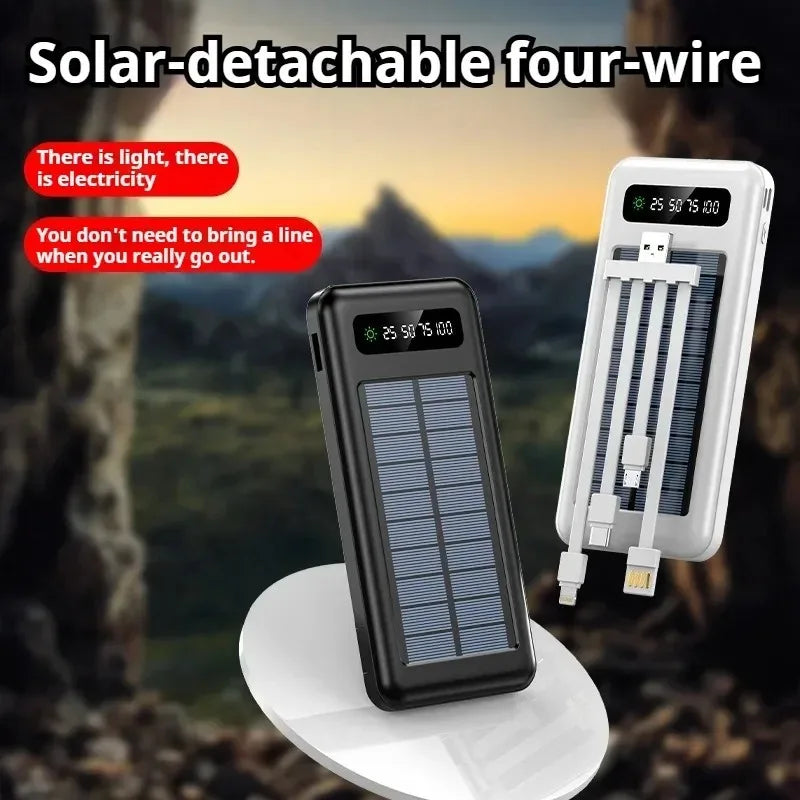 Lenovo Solar Power Bank 50000mAh Large Capacity Mobile Power Fast Charging Battery Dual Usb 4 Cables LED Digital Display Car Mobile World