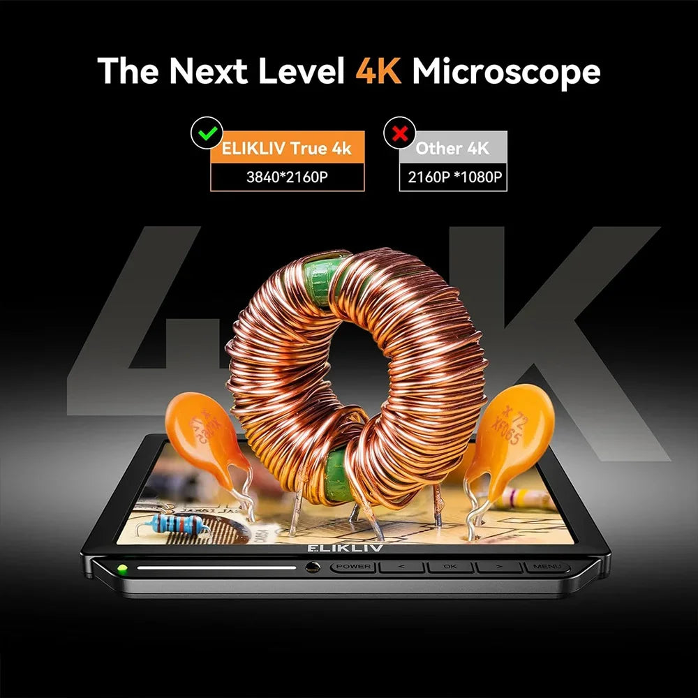 Elikliv EM4K 4K HDMI Digital Microscope for Electronics 8" 2000X Soldering Microscope for PCB Inspection Repair with 10" Stand CM World