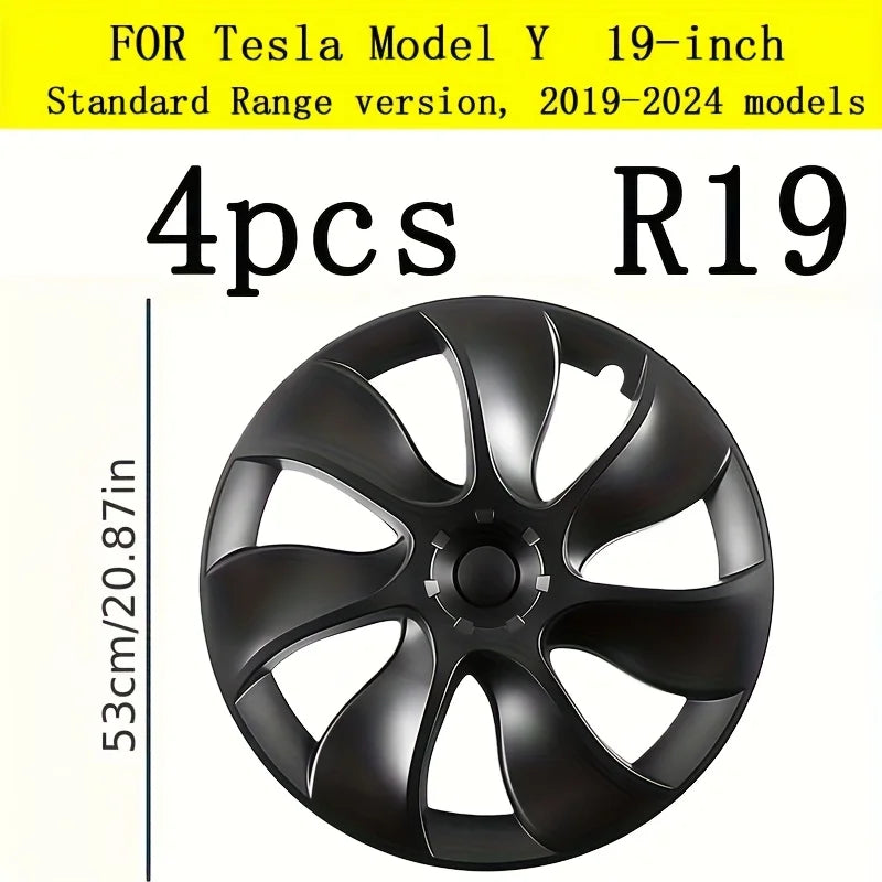 4Pcs 19 Inch Hubcap For Model Y 2020-2024 Wheel Cover Symmetric Turbine Matte Black Full Rim Protector Car Exterior Accessories