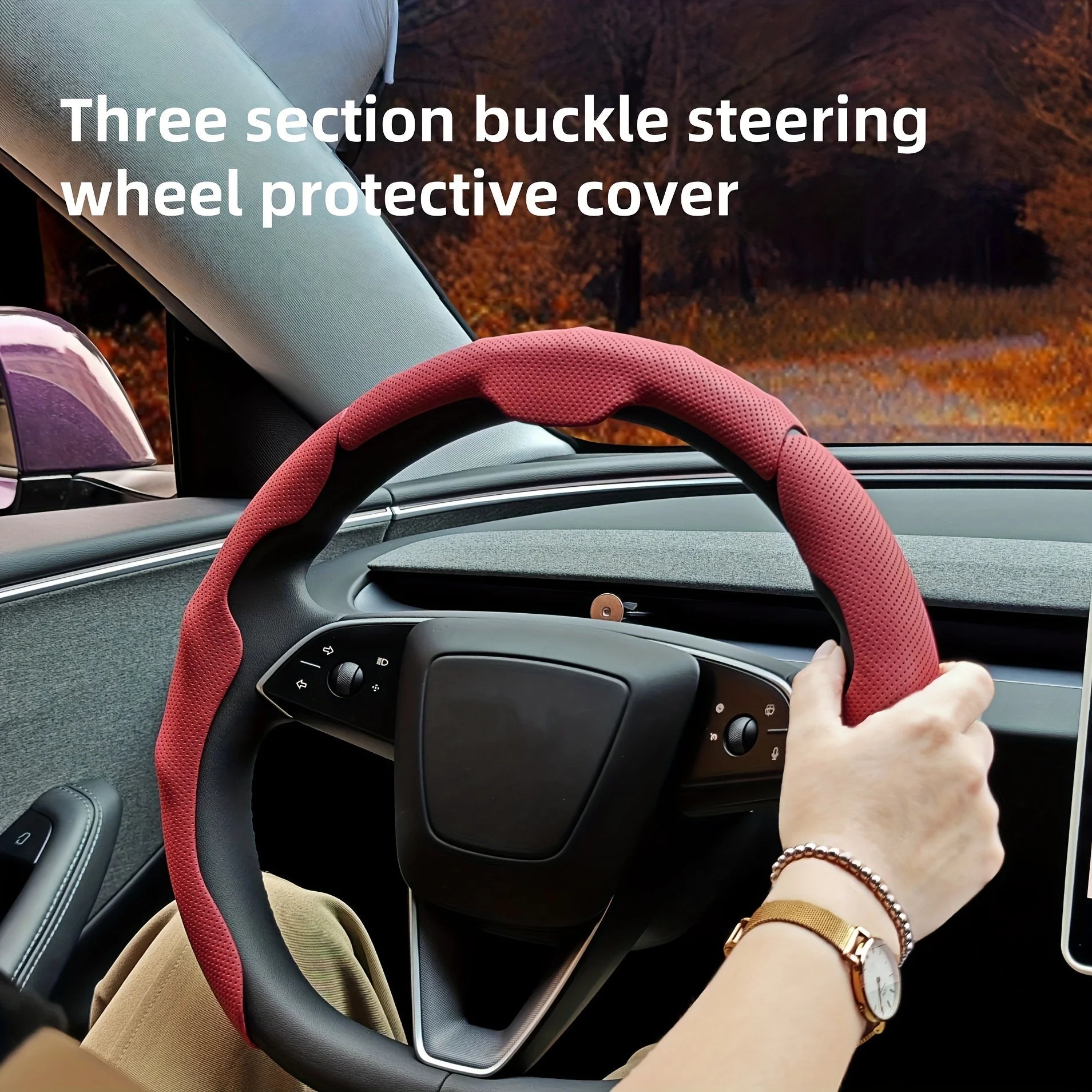 Universal Car PU Nappa Leather Steering Wheel Cover for Men and Women, All-Season, Anti-Slip, Sweat-Absorbent, Wear-Resistant CM World
