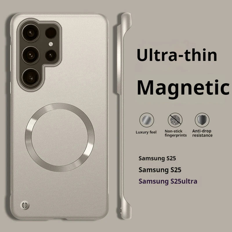 Luxury Ultra Thin Metallic Paint Skin-friendly Frameless Case For Samsung S26 Ultra S25 S24 S23 Plus for Magsafe Anti-drop Cover
