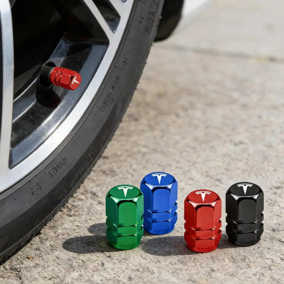 4pcs Metal Car Wheel Tire Valve Stem Caps Cover For Tesla Model 3 Y S X Cybertruck Juguete Sticker Coil SpaceX Auto Accessories