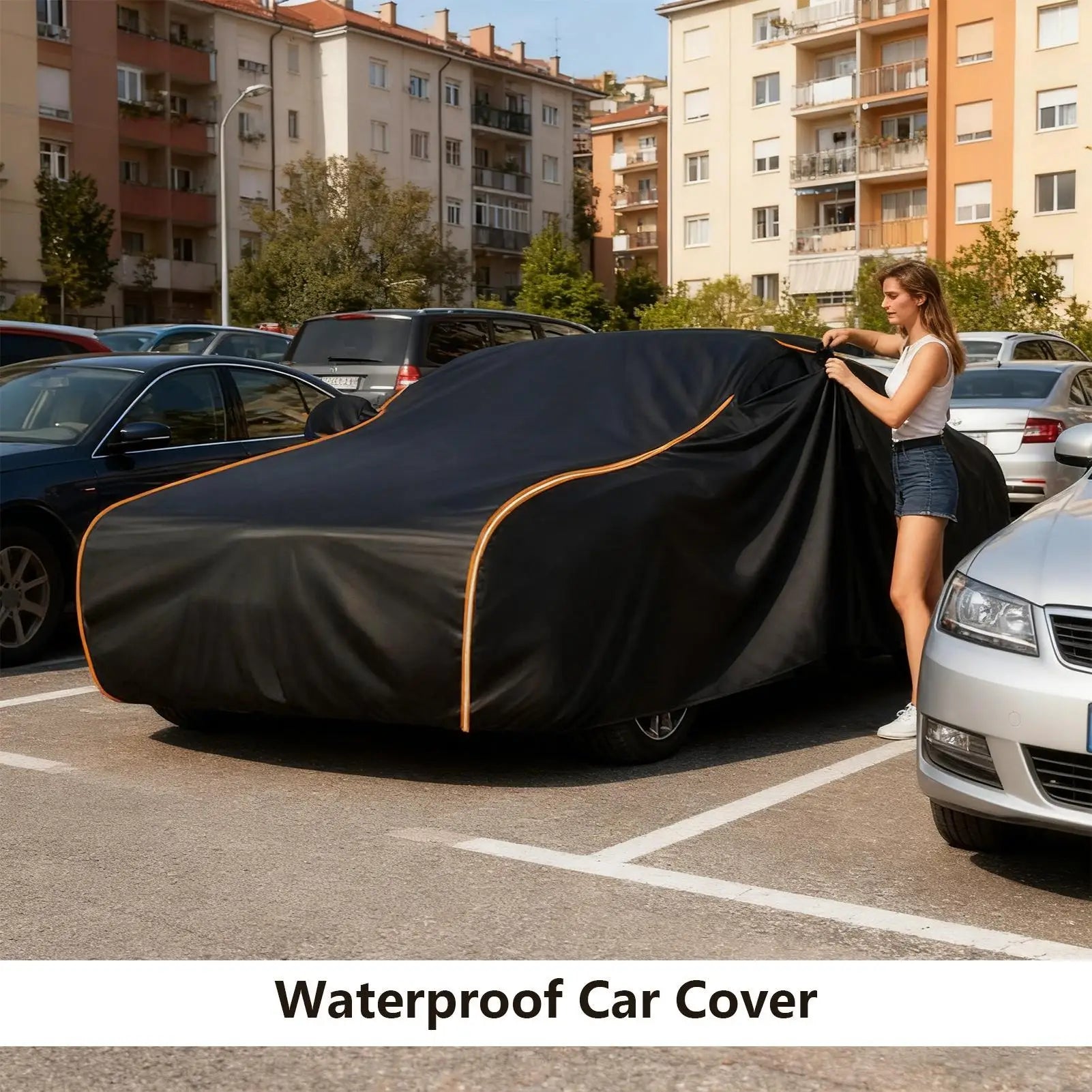 All Weather Waterproof Car Cover Heavy Duty Full Coverage Protection from Rain Sun Snow & Dust for Outdoor Parking & Long Term CM World