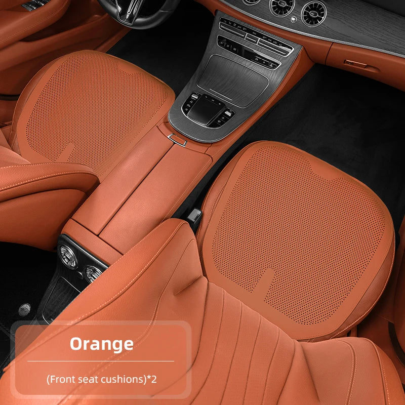 Four-Season Universal Car Seat Cushion Pu Leather Protective Pad Perforated Breathable Integrated Half-Cover Front and Rear Seat Cover Car Interior Accessories Black Red Mocha Brown Orange CM World