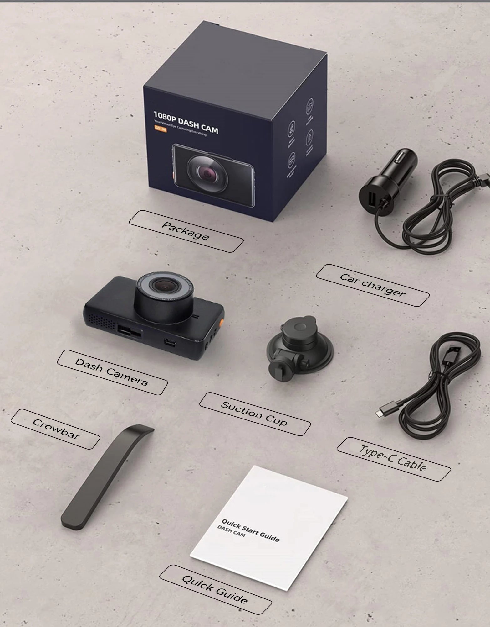 2.5K Dash Cam, 1440P QHD, 3” IPS, Night Vision, 170° Wide Angle, G-Sensor, 24H Parking Mode, Type C Car Mobile World