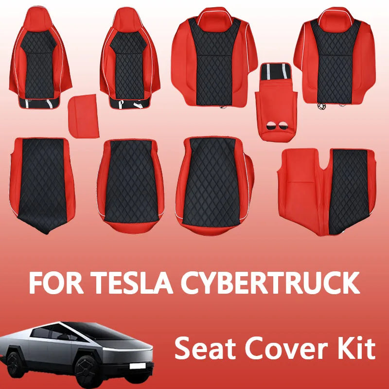 Seat Covers Compatible with Tesla Cybertruck 2024-26, Full Coverage PU Leather Seat Protector with Armrest Cover Fit Cybertruck
