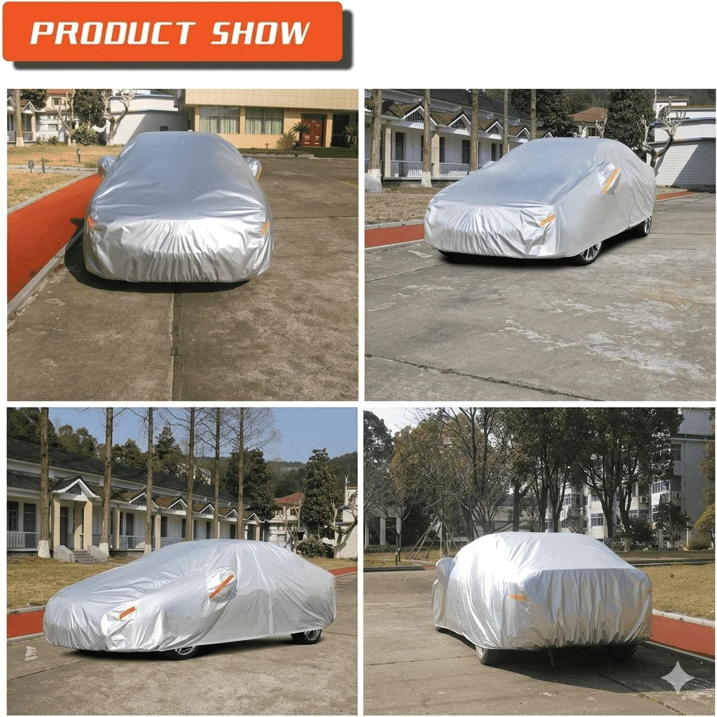 190T Silver Waterproof Car Cover Outdoor UV Dust Snow Scratch-resistant Full Car Cover Fit for SUV/Sedan Kayme Car accessories Car Mobile World