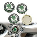 4Pcs 56mm Wheel Center Caps Green and White Aluminum Domed  Sticker Logo Alloy Badge for Skoda