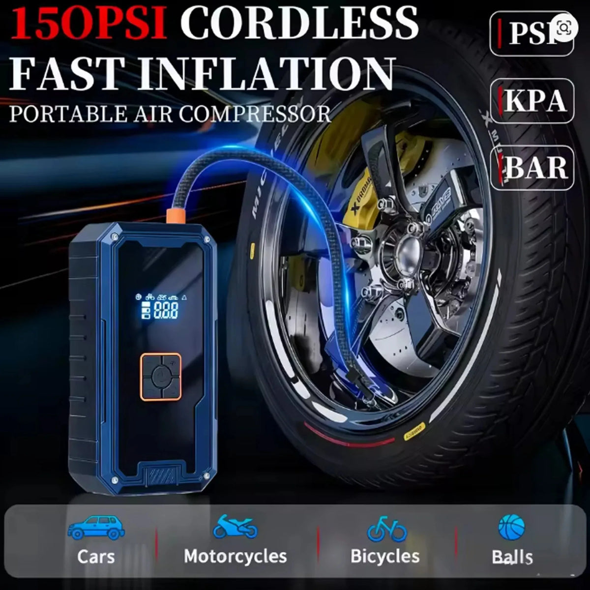 Portable 3000A 99800mAh Car Jump Starter 150PSI Air Compressor 4 in 1 12V Car Booster Power Bank LED Flashlight Outdoor Camping