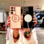 Plating Soft TPU Rose Case For Samsung Galaxy S26 S25 S24 S23 S22 S21 Ultra Plus S25Ultra Magsafe Charge Cover Lanyard Bracelet