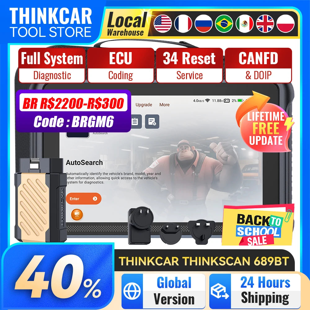THINKCAR Thinkscan 689BT Diagnostic Tools Full System Automotive Scanner Lifetime Free Support ECU Coding CANFD DOIP Scan Tools
