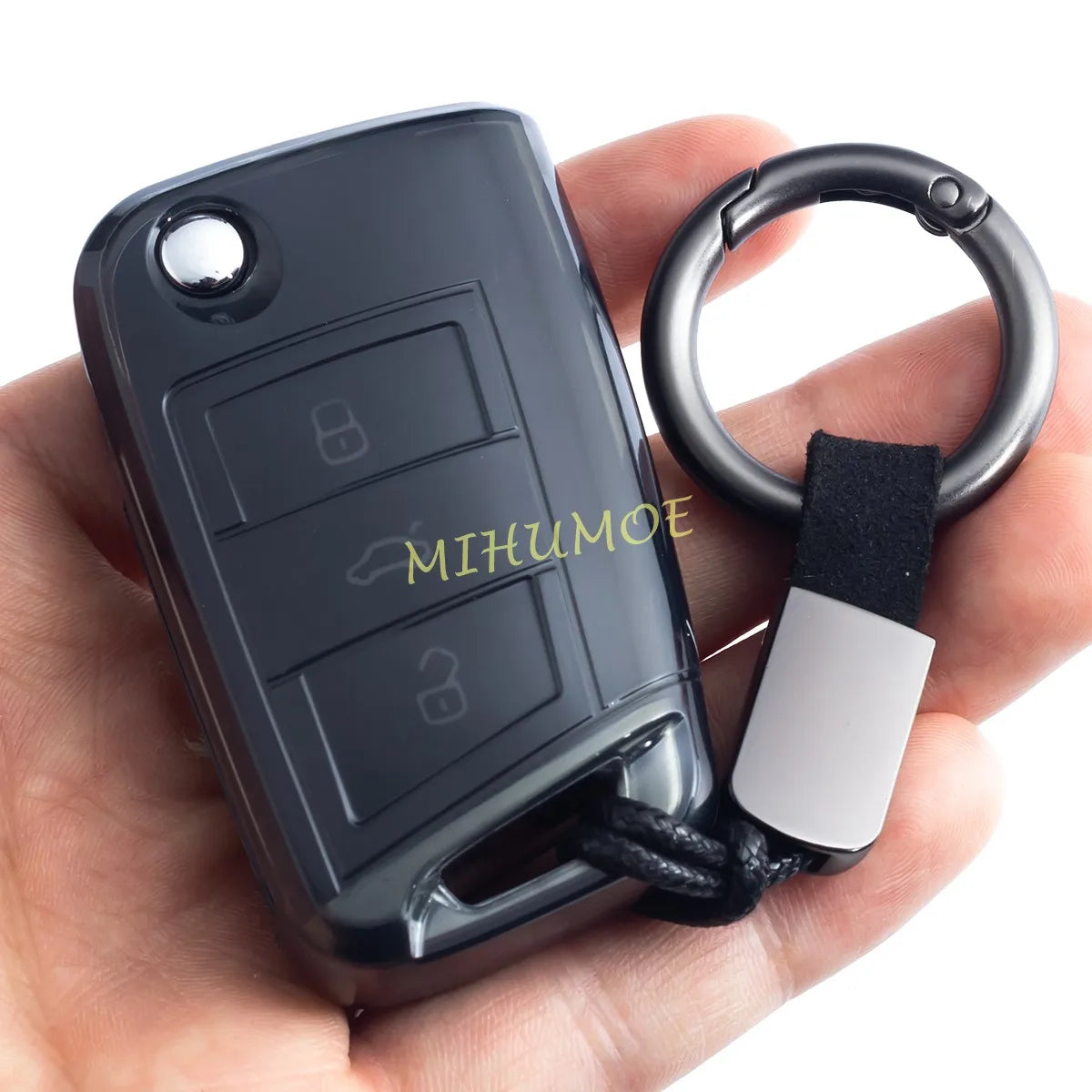 For Skoda VW Black Transparent Car Flip Key Fob Case Cover Keychain Ring Kodiaq Superb Octavia Karoq Tiguan Golf Polo SEAT Ateca CM World