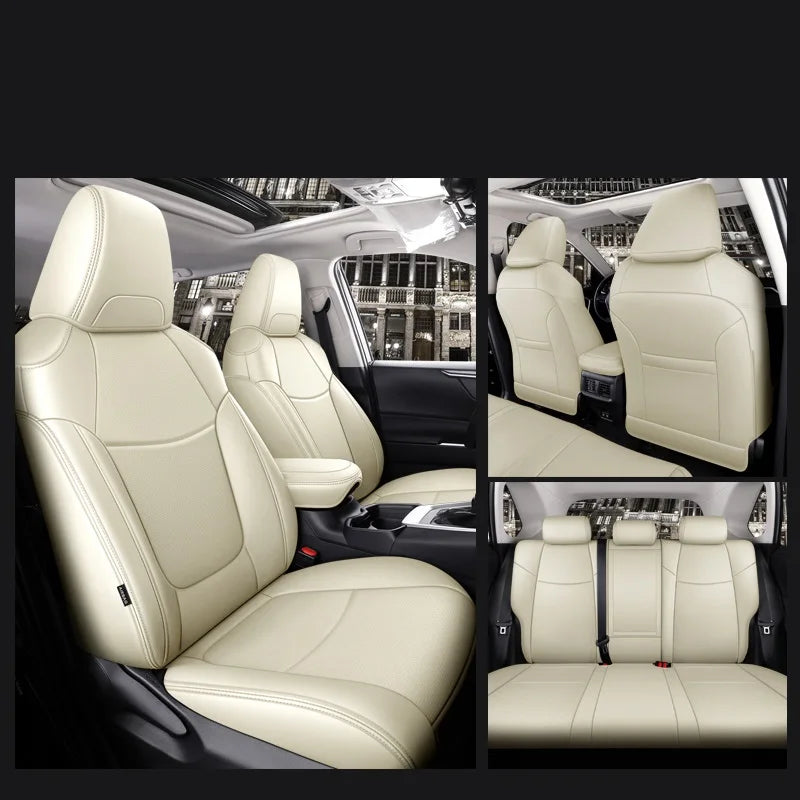 Custom Fit Car Seat Covers Accessories 5 Seat Full Set Middle Perforated Genuine Leather for Toyota RAV4 Corolla CHR Prius Camry CM World