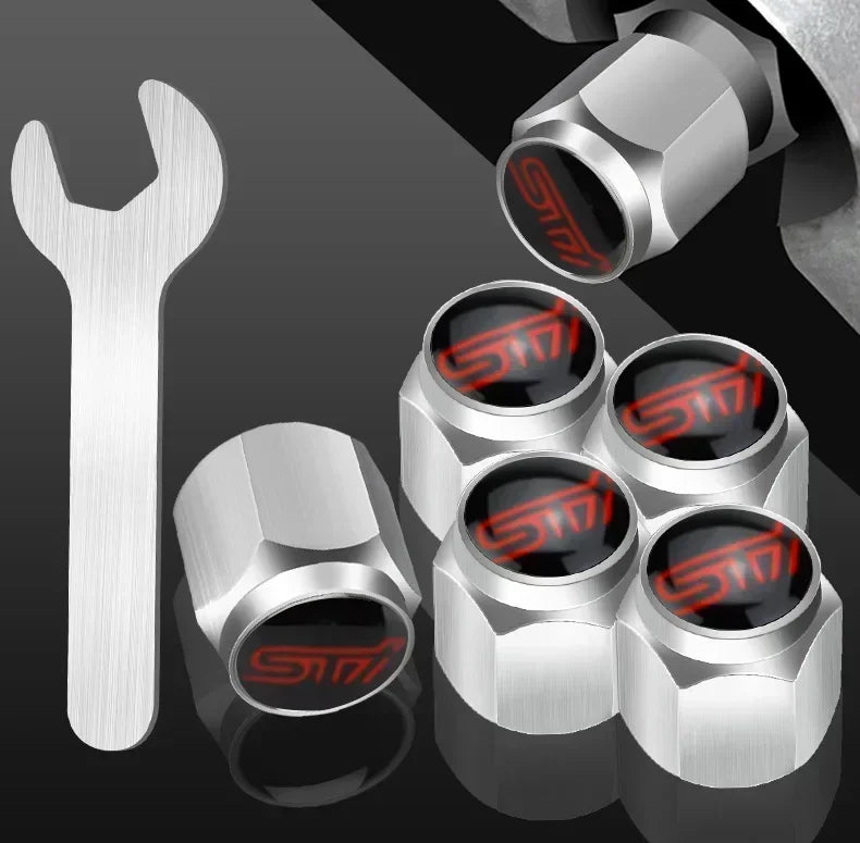 Car Wheel Tire Valve Stem Caps Air Cover with Wrench for Subaru Forester Ascent BRZ STI Exiga Legacy Outback Tribeca WRC WRX XV CM World