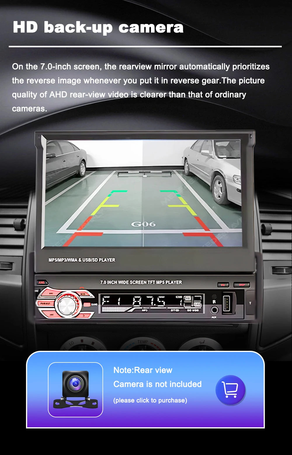 1 Din MP5 Player 7 Inch Carplay Android Auto Universal  Manual Automatic Retractable Touch Screen Car Player FM Radio CM World