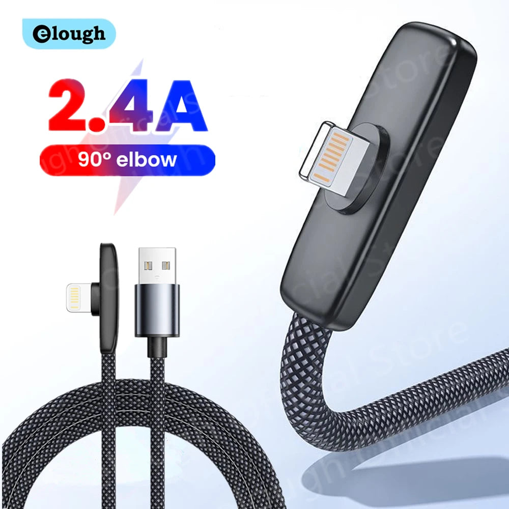 90° Degree Elbow USB A To Lightning Cable Fast Charging ios Phone Charge Wire For iPhone 14 13 12 11 USB To IOS Data Cord Line
