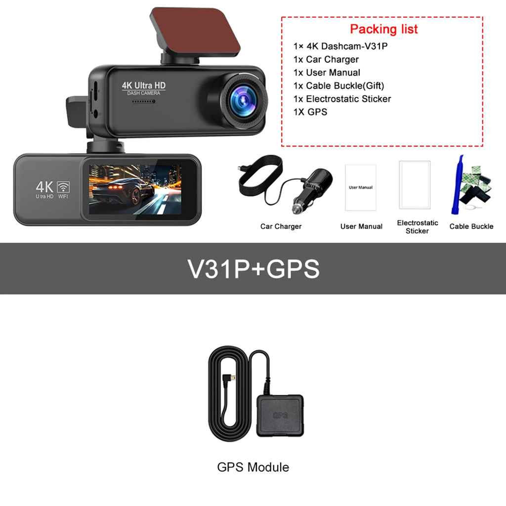 Kocam 4K Dash Cam Front and Rear Dual Channels Dashcam With 24H Parking Monitoring Night Vision DVR Recorder Black Box For Car