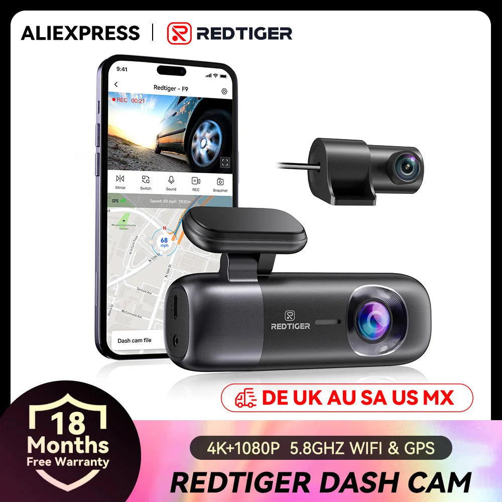 REDTIGER F9 Dash Cam 4K Dash Camera Front and Rear WiFi GPS Car Camera for Parking Mode Night Vision Car Recorder By App Control Car Mobile World