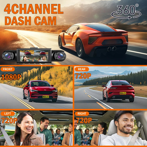 4 Channel Dash Cam 360° Car Video Recorder Black Box with Night Vision 24/7 Parking Monitor G-Sensor Loop Recording Auto Parts Car Mobile World