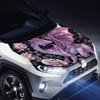 Romantic Purple Flower Dragon Car Hood Vinyl Wraps Sticker, PVC Waterproof Car Bonnet Decals, Self-Adhesive Scratch-Resistant St