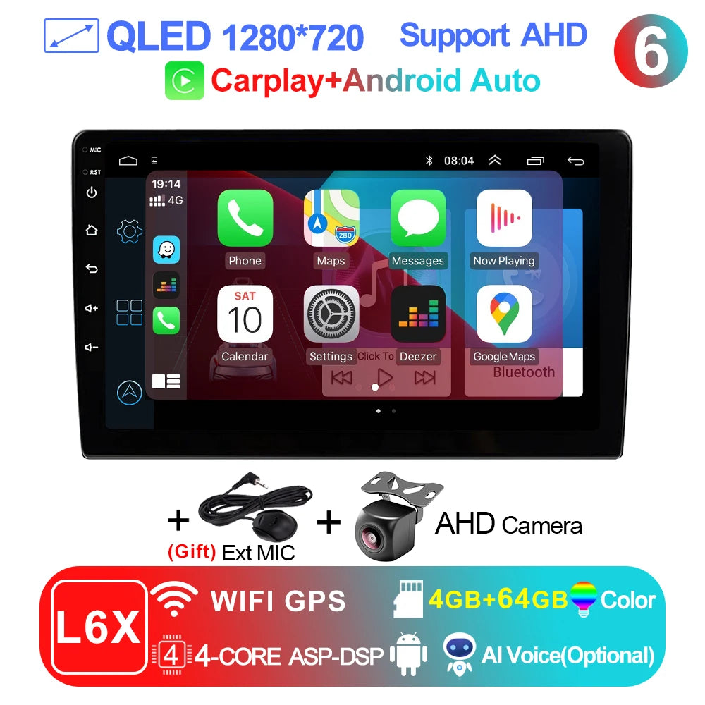 LEHX 9 inch Wireless Carplay 2din Android 15 Car Radio Multimedia Video Player Universal GPS Navigation 4G WiFi  AutoRadio CM World