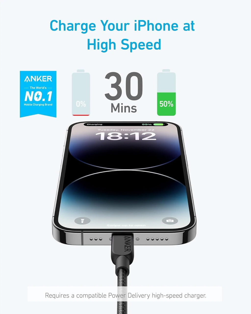 Anker 310 USB C to Lightning Cable MFi Certified For iPhone 14 13 Series Fast Charging Cable A81A5 A81A6
