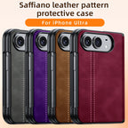 For iPhone Duo Luxury Saffiano Leather Pattern Screen Film Glass Phone Case for iPhone Duo Hinge Protection Cove