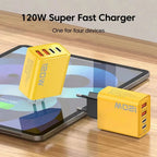 Total 120W Phone Charger Fast Charging Quick Charger PD USB Type C Wall Adapter For iPhone 16 15 Xiaomi 14 Huawei Redmi Oneplus Car Mobile World