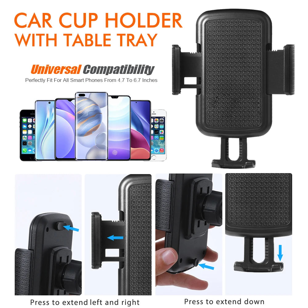 4 In 1 Car Cup Holder Expander Tray with Phone Holder Car Drink Holder 2 Cup Holders Road Trip & Car Traveling Essential Gadget CM World