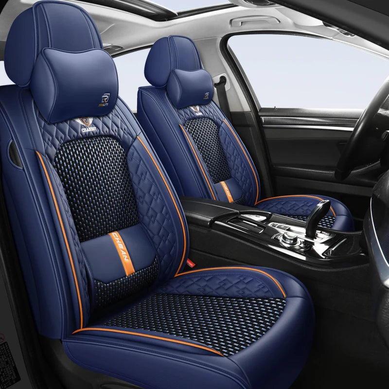 5-seat  car seat cover, new nappa leather ice silk fixed lumbar support, four-season universal, suitable for most cars CM World