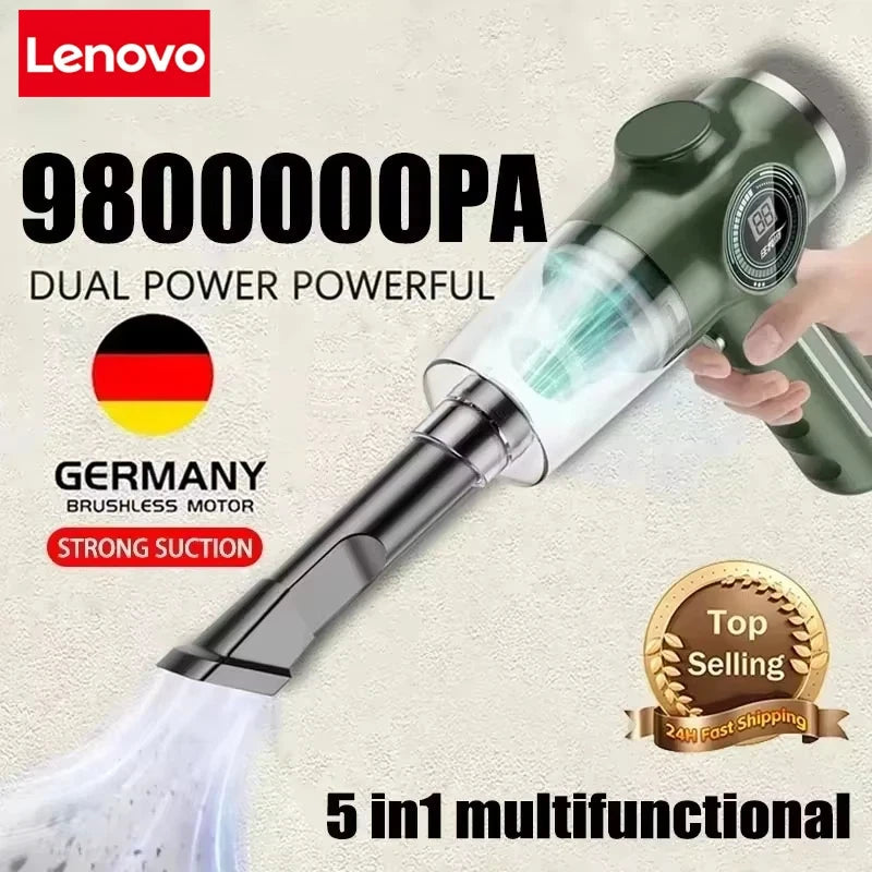 Lenovo Wireless Car Vacuum Cleaner 5 in1 Portable Wet Dry Dual-Use Automobile High Power Handheld Electric Appliance Cleaner New Car Mobile World