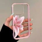 Romantic Pink Lily Clear Phone Case For iPhone 17 16 15 14 13 12 11 Pro Max 17 Air Plus 2 in 1 Candy Color Silicone Soft Cover