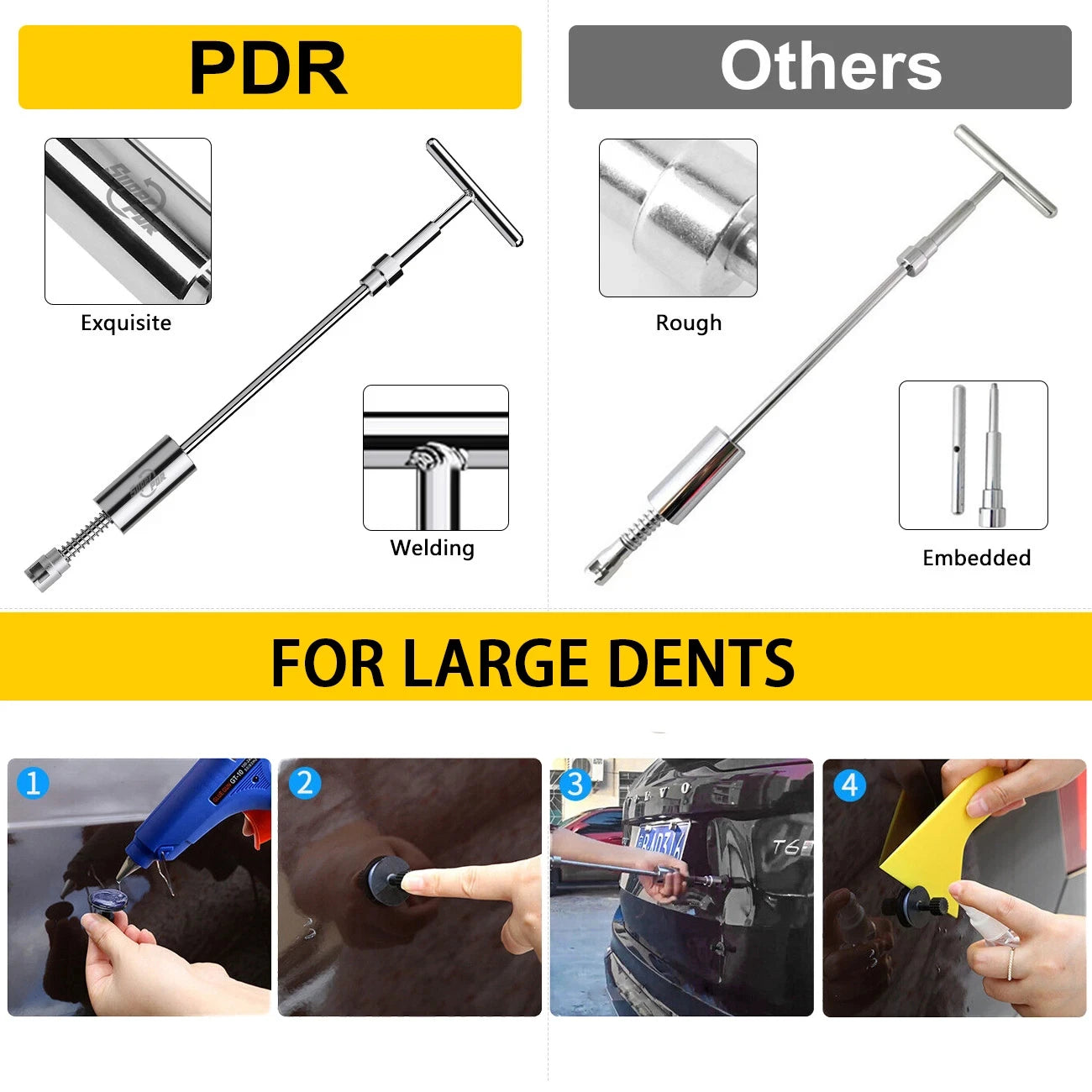 Super PDR Professional Dent Repair Tool Paint-free Dent Repair Tool Car Hail Dent Removal Kit Suction Cup Dent Puller Tool Set CM World