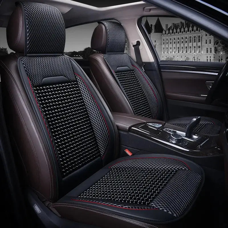 Universal Car Seat Covers Breathable Summer Cooling PU Leather Auto Front Seat Cushion Protector Beads Bamboo Seat Covers Car Mobile World