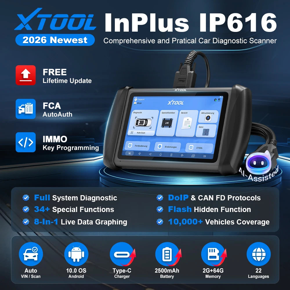 XTOOL InPlus IP616 V2 Automotive Scanner All System Diagnostic Tools Bidirectional 34 Services Lifetime Free Update OBD2 Scanner