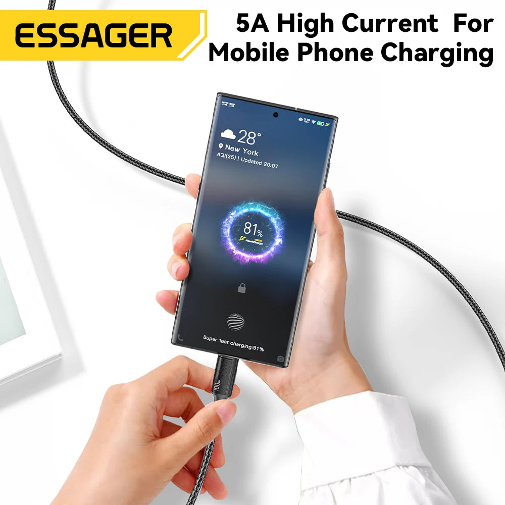 Essager PD 100W Type C to C Cable USB Type-C 5A Fast Charging Mobile Phone Cable For MacBook iPad Oneplus Xiaomi iPhone 15 Cable
